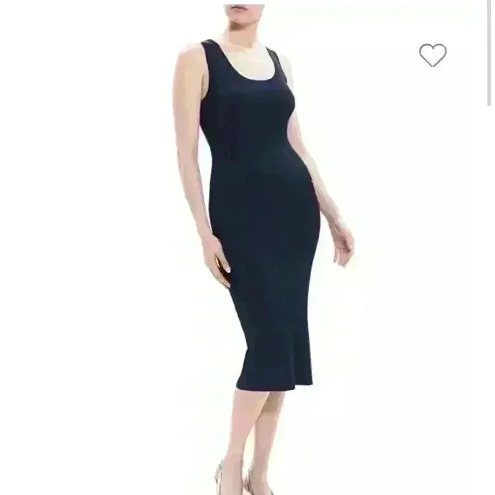 NWT THEORY Racer Tank Dress Deep Navy Compact Rib M0129624 Sz L - Picture 4 of 5